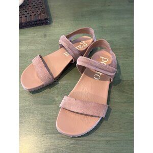 Brown Suede Double Strap Sandals With Velcro Closure & Non-Slip Sole